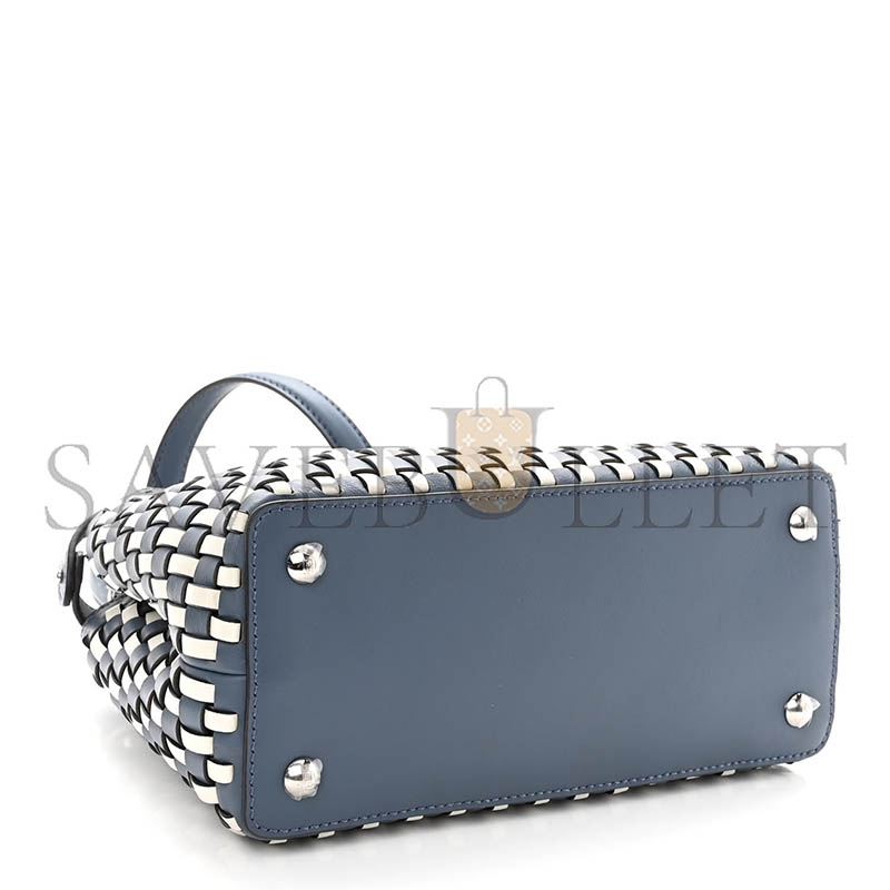 F**di calfskin woven mini peekaboo iconic satchel mirto white ice (24*18.5*10.5cm)